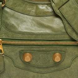 Pre Owned Balenciaga Green Leather GGH Motorcycle City Tote