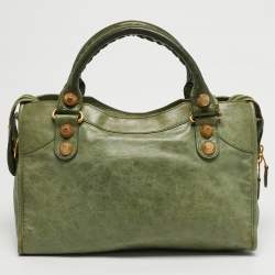 Pre Owned Balenciaga Green Leather GGH Motorcycle City Tote