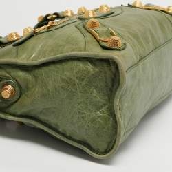 Pre Owned Balenciaga Green Leather GGH Motorcycle City Tote