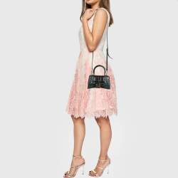 Pre Owned Balenciaga Dark Green Croc Embossed Leather XS Hourglass Top Handle Bag