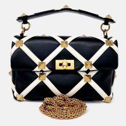 Pre Owned Balenciaga Beige Black Leather Rockstud Tote and Shoulder Bag