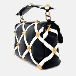 Pre Owned Balenciaga Beige Black Leather Rockstud Tote and Shoulder Bag