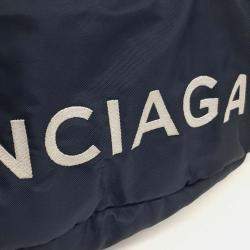 Pre Owned Balenciaga Navy Blue Fabric Wheel Bag