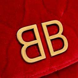 Pre Owned Balenciaga Red Velvet BB Chain Crossbody Bag