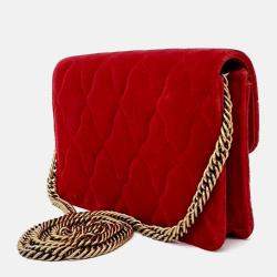 Pre Owned Balenciaga Red Velvet BB Chain Crossbody Bag