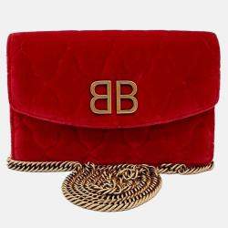 Pre Owned Balenciaga Red Velvet BB Chain Crossbody Bag