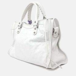 Pre Owned Balenciaga White Leather Le City Bag Medium