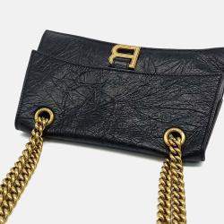 Pre Owned Balenciaga Black Leather Crush Chain Bag Small
