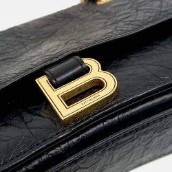 Pre Owned Balenciaga Black Leather Crush Chain Bag Small
