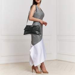 Pre Owned Balenciaga Black Croc Embossed Leather Hourglass Shoulder Bag