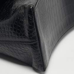 Pre Owned Balenciaga Black Croc Embossed Leather Hourglass Shoulder Bag