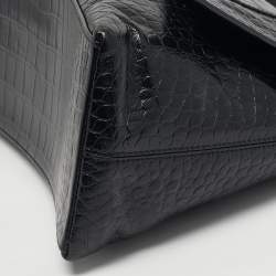Pre Owned Balenciaga Black Croc Embossed Leather Hourglass Shoulder Bag