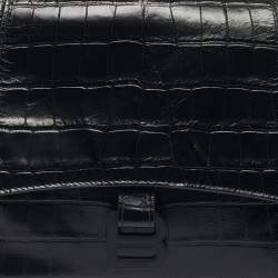 Pre Owned Balenciaga Black Croc Embossed Leather Hourglass Shoulder Bag