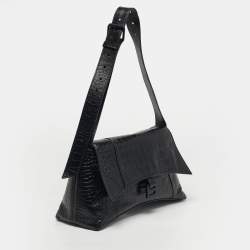 Pre Owned Balenciaga Black Croc Embossed Leather Hourglass Shoulder Bag