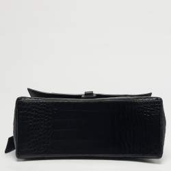 Pre Owned Balenciaga Black Croc Embossed Leather Hourglass Shoulder Bag