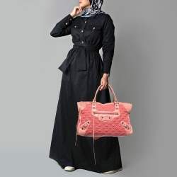 Pre Owned حقيبة يد بالنسياغا سيتي سموكد جلد وردي كبير جدا