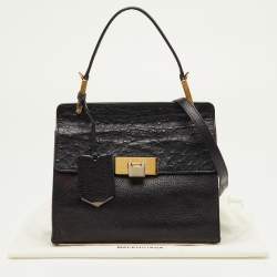 Pre Owned Balenciaga Black Leather and Ostrich Le Dix Cartable Top Handle Bag