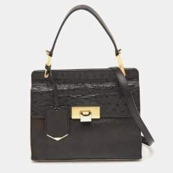 Pre Owned Balenciaga Black Leather and Ostrich Le Dix Cartable Top Handle Bag
