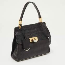 Pre Owned Balenciaga Black Leather and Ostrich Le Dix Cartable Top Handle Bag