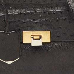 Pre Owned Balenciaga Black Leather and Ostrich Le Dix Cartable Top Handle Bag
