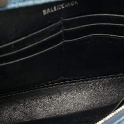 مملوكة مسبقًا Balenciaga Hourglass Blue Denim Print Leather Wallet On Chain