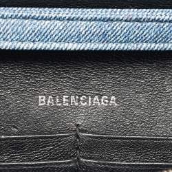 مملوكة مسبقًا Balenciaga Hourglass Blue Denim Print Leather Wallet On Chain