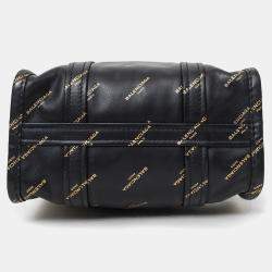 Pre Owned Balenciaga Black Leather/Gold Logo 'Bazar' XS Shopper Tote with Strap