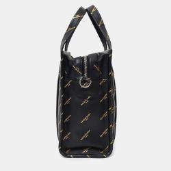 Pre Owned Balenciaga Black Leather/Gold Logo 'Bazar' XS Shopper Tote with Strap
