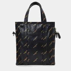 Pre Owned Balenciaga Black Leather/Gold Logo 'Bazar' XS Shopper Tote with Strap