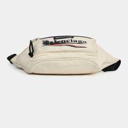 مملوكة مسبقًا حقيبة خصر بالنسياغا قماش كريمي بشعار جرافيتي