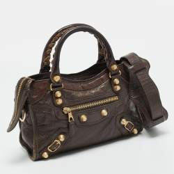 مملوكة مسبقًا حقيبة بالنسياقا سيتي كلاسيك جلد بني كاكاو صغيرة