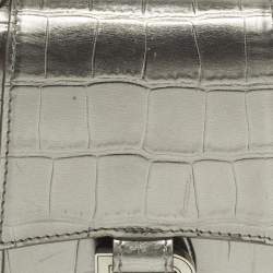 مملوكة مسبقًا Balenciaga  Hourglass XS Metallic Grey Croc Embossed Leather XS Top Handle Bag