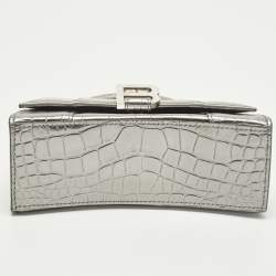 مملوكة مسبقًا Balenciaga  Hourglass XS Metallic Grey Croc Embossed Leather XS Top Handle Bag