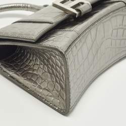 مملوكة مسبقًا Balenciaga  Hourglass XS Metallic Grey Croc Embossed Leather XS Top Handle Bag