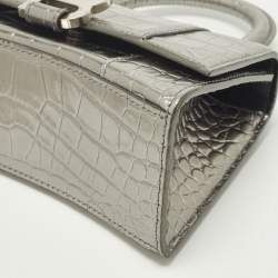 مملوكة مسبقًا Balenciaga  Hourglass XS Metallic Grey Croc Embossed Leather XS Top Handle Bag