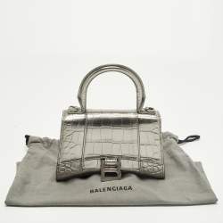 مملوكة مسبقًا Balenciaga  Hourglass XS Metallic Grey Croc Embossed Leather XS Top Handle Bag