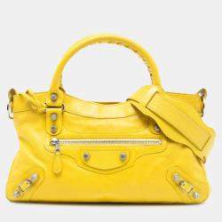Pre Owned Balenciaga Yellow Lambskin Motocross Giant 21 First Satchel