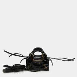 مملوكة مسبقًا Balenciaga Black Super Nano Croc Embossed Calfskin Neo Classic City