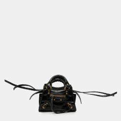 مملوكة مسبقًا Balenciaga Black Super Nano Croc Embossed Calfskin Neo Classic City