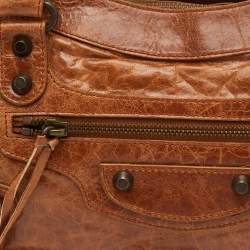 Pre Owned حقيبة بالنسياقا كلاسيك لدراجة نارية جلد بني