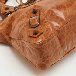 Pre Owned حقيبة بالنسياقا كلاسيك لدراجة نارية جلد بني