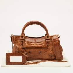 Pre Owned حقيبة بالنسياقا كلاسيك لدراجة نارية جلد بني