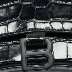 مملوكة مسبقًا Balenciaga Hourglass XS Black Croc Embossed Leather Top Handle Bag
