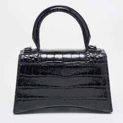 مملوكة مسبقًا Balenciaga Hourglass XS Black Croc Embossed Leather Top Handle Bag