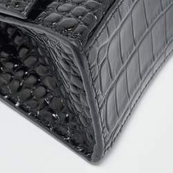 مملوكة مسبقًا Balenciaga Hourglass XS Black Croc Embossed Leather Top Handle Bag