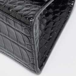 مملوكة مسبقًا Balenciaga Hourglass XS Black Croc Embossed Leather Top Handle Bag