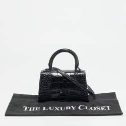 مملوكة مسبقًا Balenciaga Hourglass XS Black Croc Embossed Leather Top Handle Bag