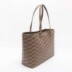 Pre Owned Balenciaga BB Medium Beige/Brown Monogram Coated Canvas Tote