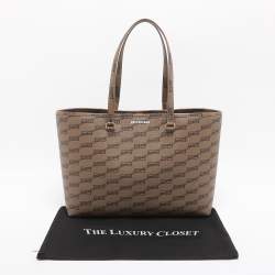 Pre Owned Balenciaga BB Medium Beige/Brown Monogram Coated Canvas Tote