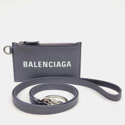 مملوكة مسبقًا Balenciaga Grey Leather Necklace Card Holder